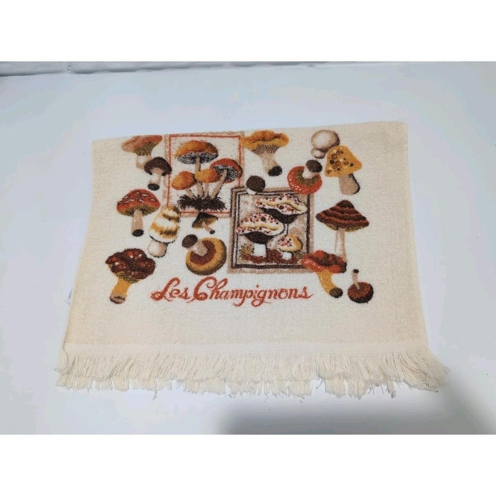 Vintage Retro Mushroom Gold Orange Cottage Core Granny Kitchen Towel Champignons